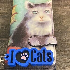 Cat-Themed Wallet with Blue Keychain